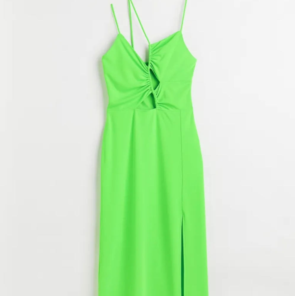 H&M Large L Lime Green Asymmetric Cut-out Detail Dress